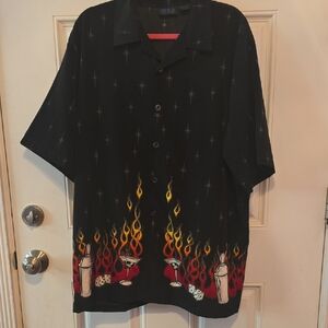 RUDE Black and Red Casual Button Down Shirt with Eye-Catching Patterns